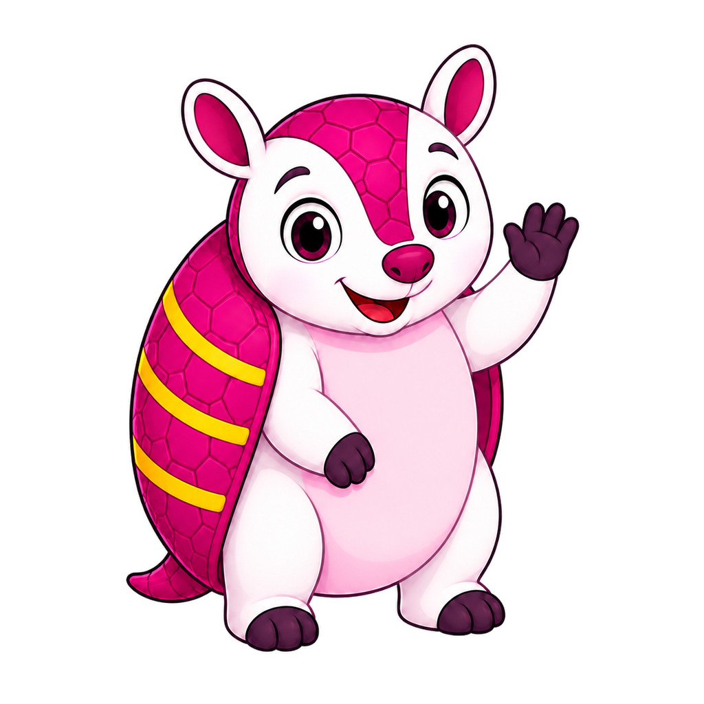 Dillo, the Tuki Ruki armadillo, waving