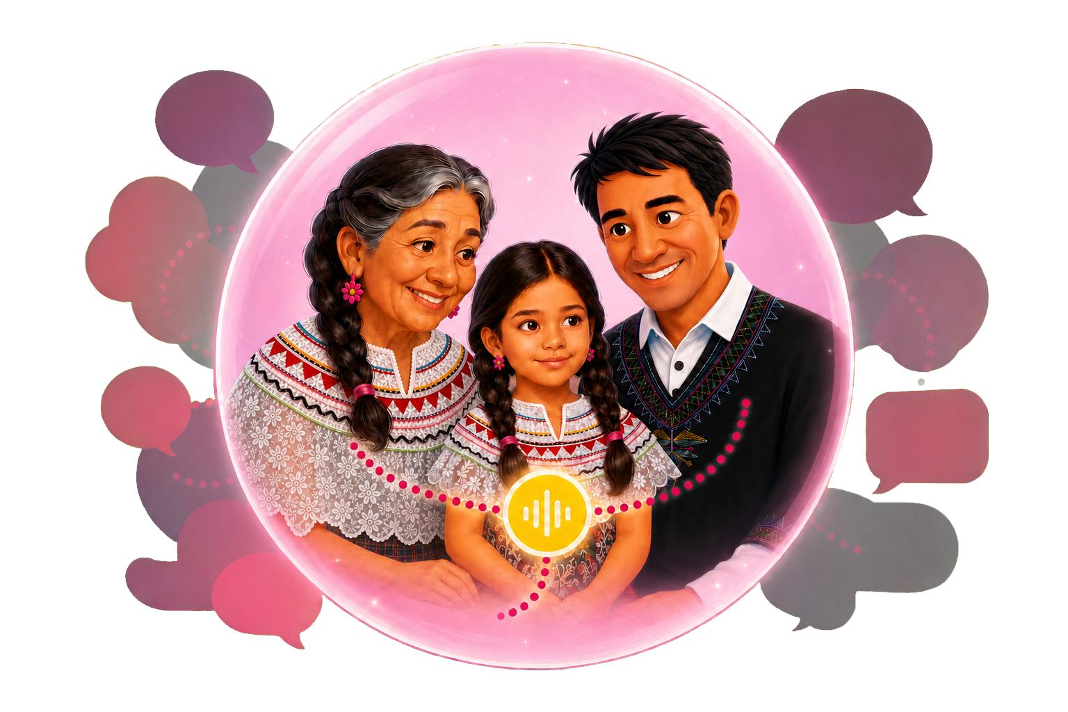 Yanushka with Marcos and her grandmother inside their private family language space